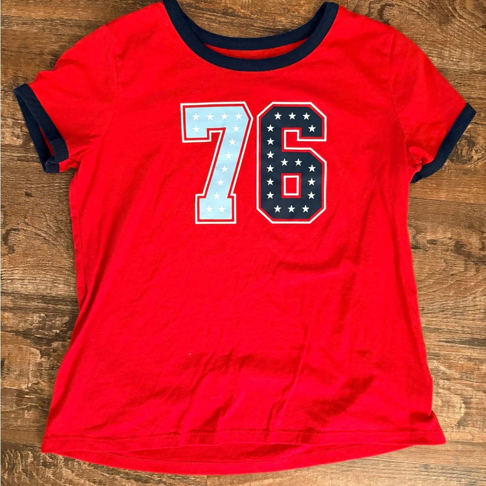 Celebrate It Red Tee with Navy Trim and '76' Graphic